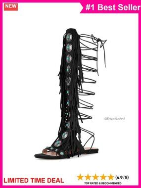 Jewel Fringe Open Toe Lace Up Flat Sandals Bohemia Tassel Shoes